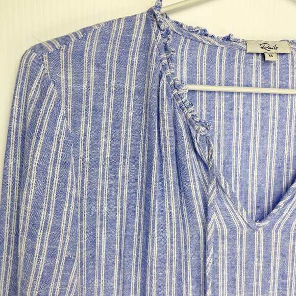 RAILS Everly Boho Striped Linen Cotton Tiered Long Sleeve Blue White Dress XS - Picture 9 of 14